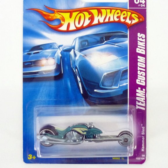 Hot Wheels Hammer Sled #152/196 Team: Custom Bikes Teal Die-Cast Motorcycle 2008 - Picture 1 of 1